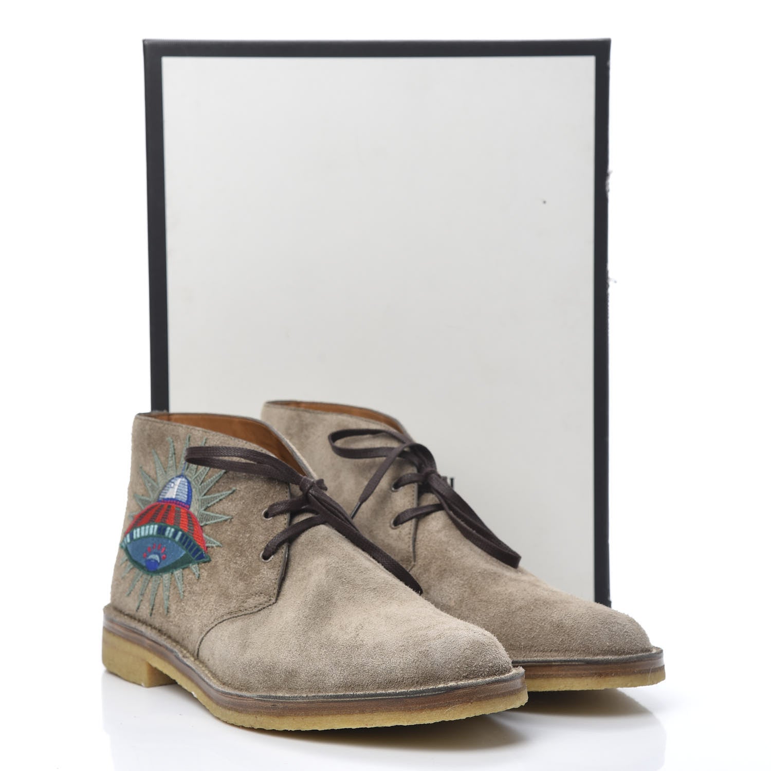 Gucci Suede Embroidered Mens UFO and Owl Boots 11.5 Beige 11 of 11