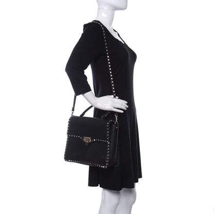 Valentino Garavani Grained Calfskin Rockstud Top Handle Flap Shoulder Bag Black 2 of 9