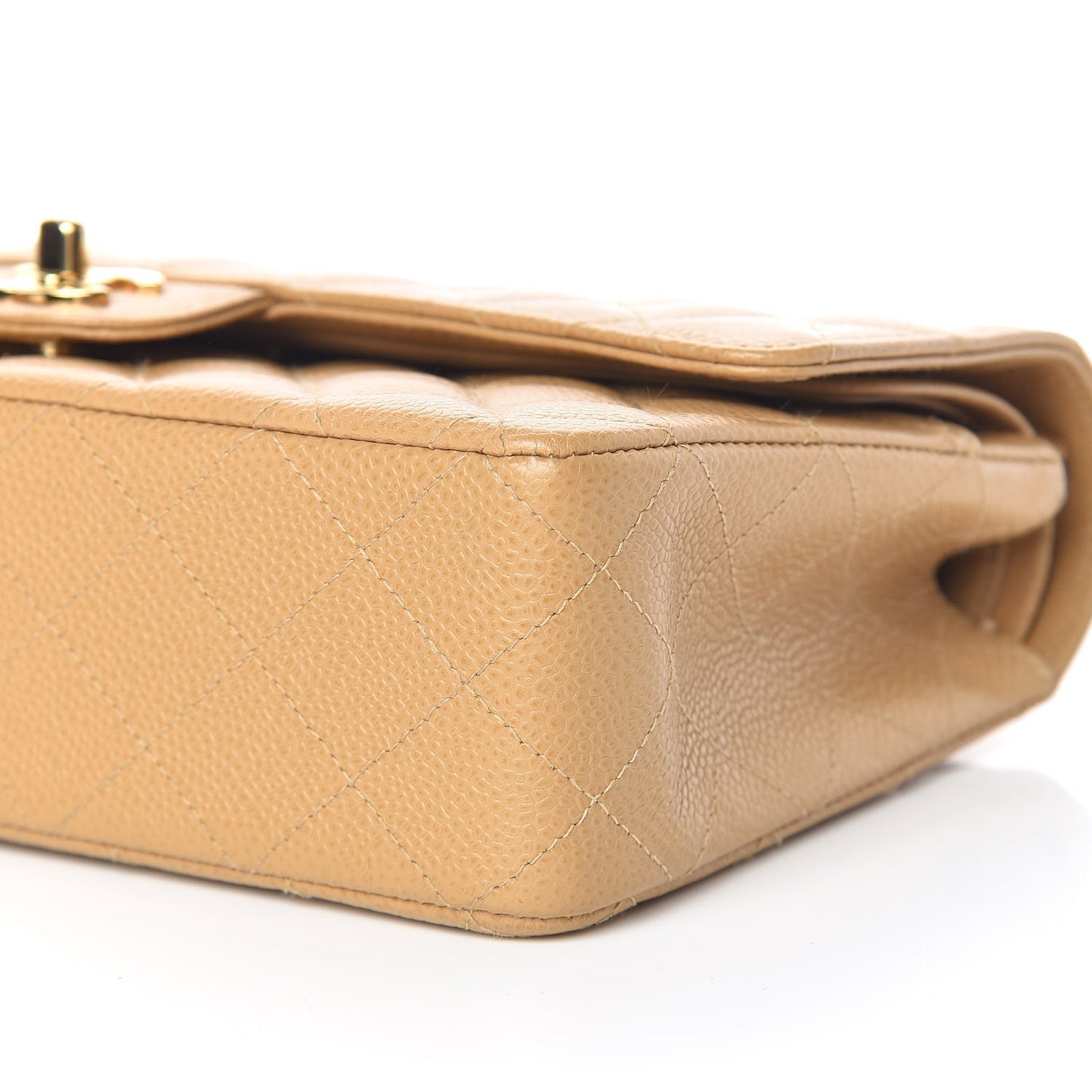 Caviar Quilted Medium Double Flap Beige