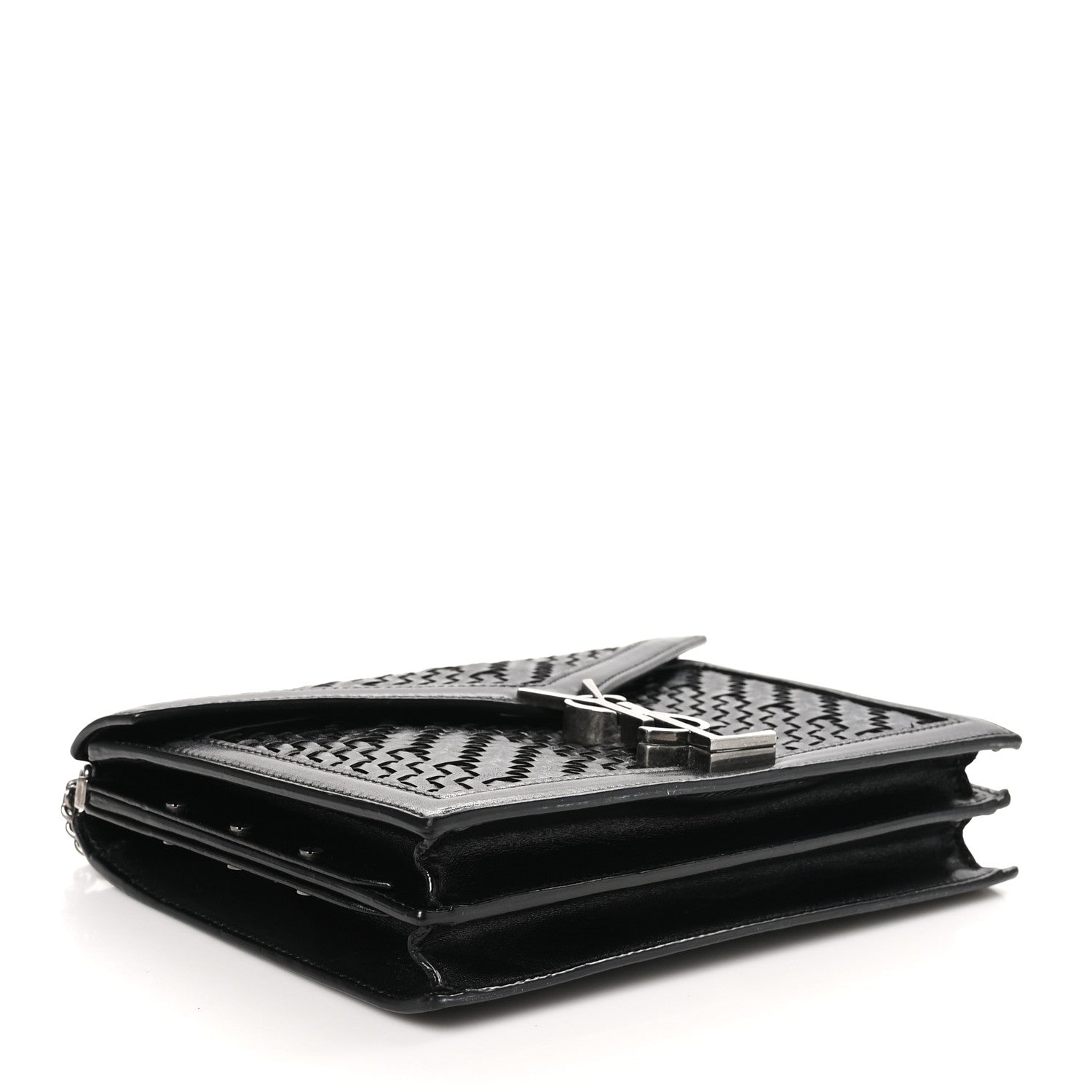 Saint Laurent Calfskin Woven Monogram Cassandra Clasp Bag Black 4 of 10