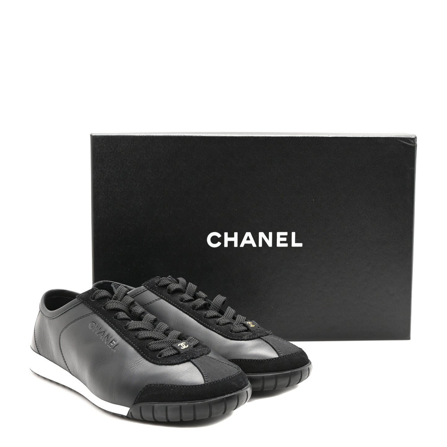 Calfskin Suede Sneakers 36 Black