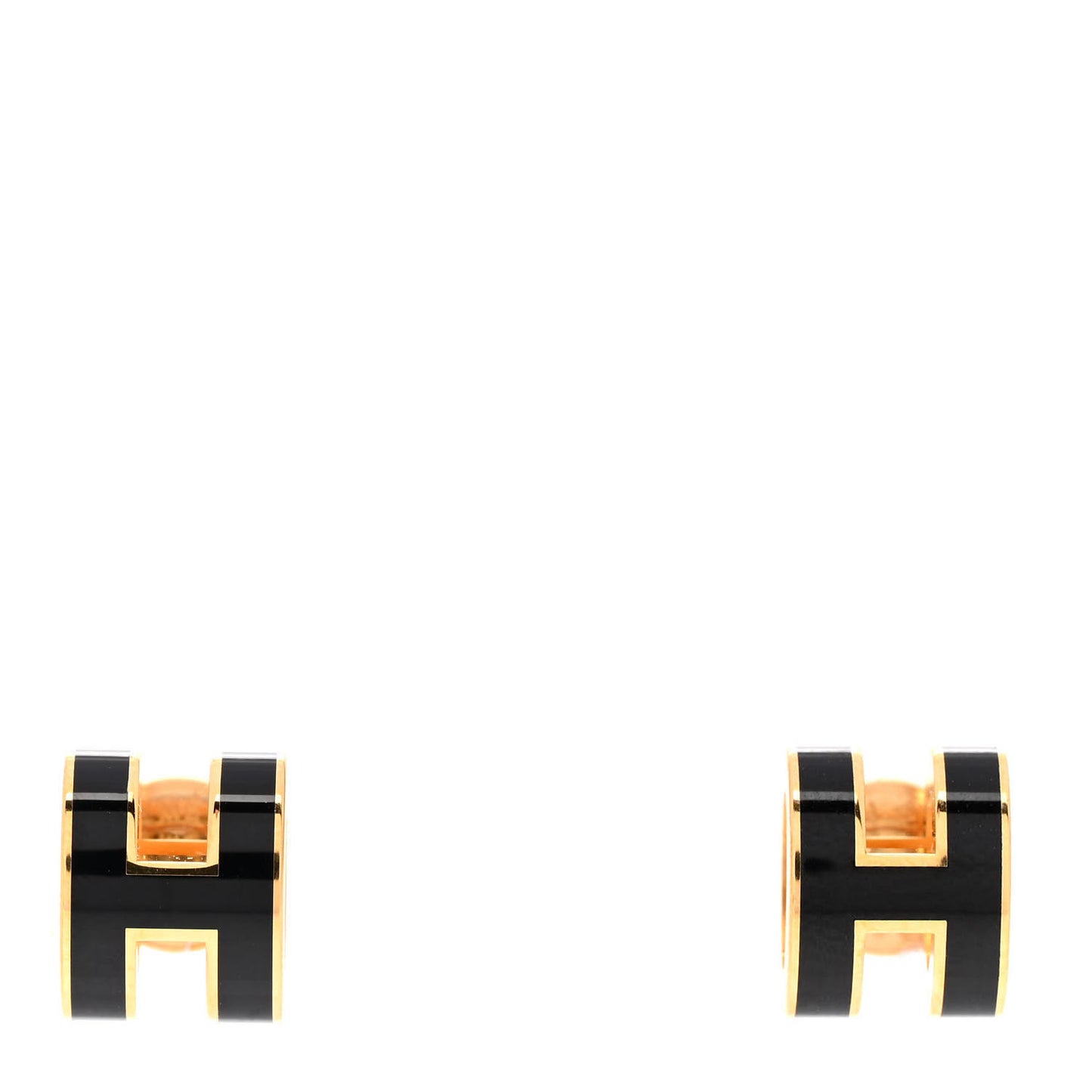 Gold Lacquered Mini Pop H Earrings Black
