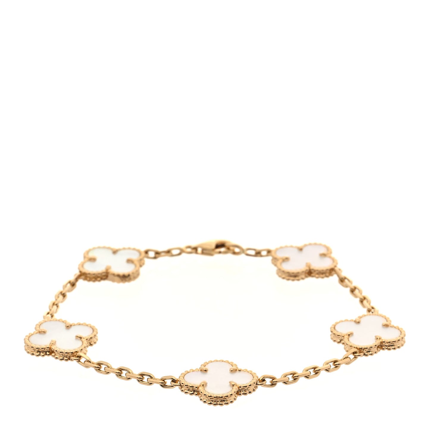 18K Yellow Gold Mother of Pearl 5 Motifs Vintage Alhambra Bracelet