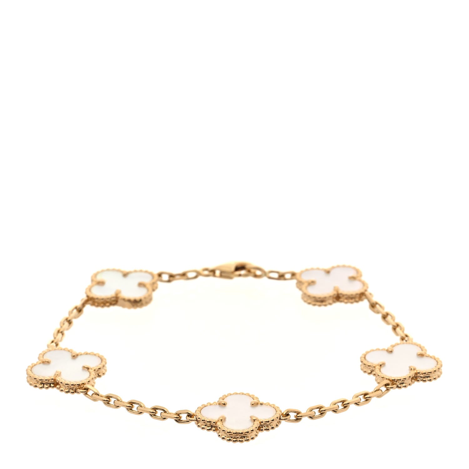 Van Cleef & Arpels 18K Yellow Gold Mother of Pearl 5 Motifs Vintage Alhambra Bracelet 1 of 5