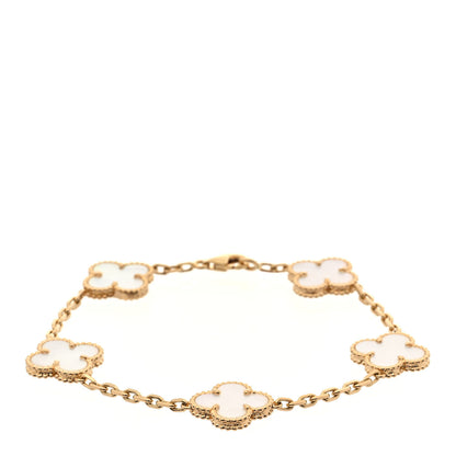 Van Cleef & Arpels 18K Yellow Gold Mother of Pearl 5 Motifs Vintage Alhambra Bracelet 1 of 5
