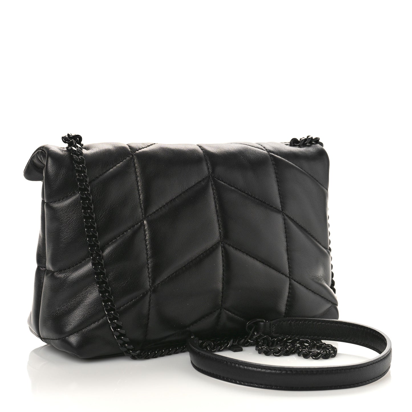 Lambskin Quilted Toy Loulou Puffer Monogram Monochrome Chain Satchel Black