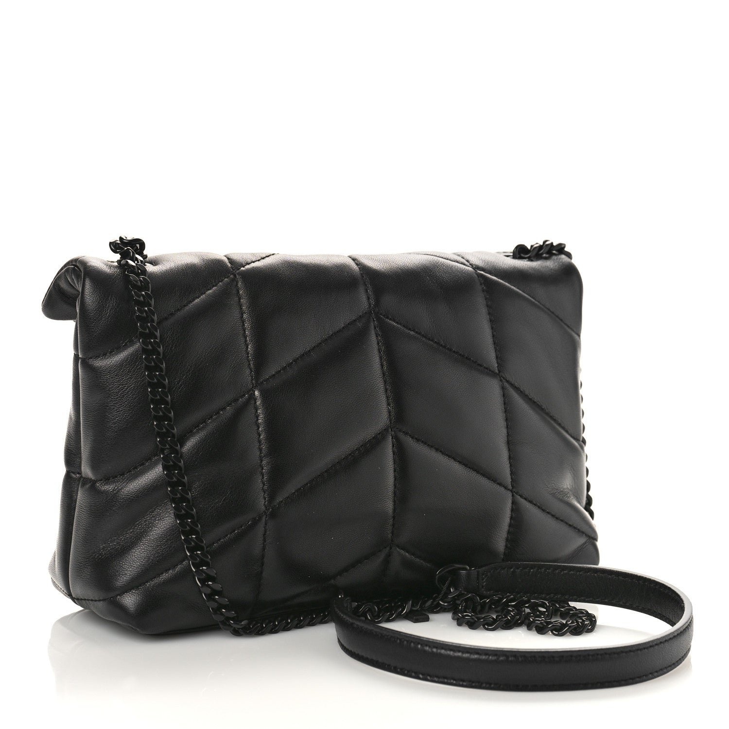 Saint Laurent Lambskin Quilted Toy Loulou Puffer Monogram Monochrome Chain Satchel Black 3 of 9