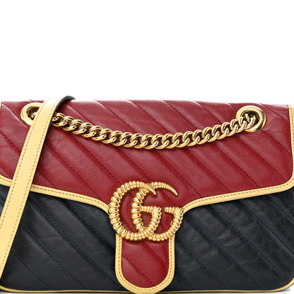 Gucci Azalea Calfskin Matelasse Diagonal Small Torchon GG Marmont Shoulder Bag Blue Agata New Cherry Red Butter 8 of 15