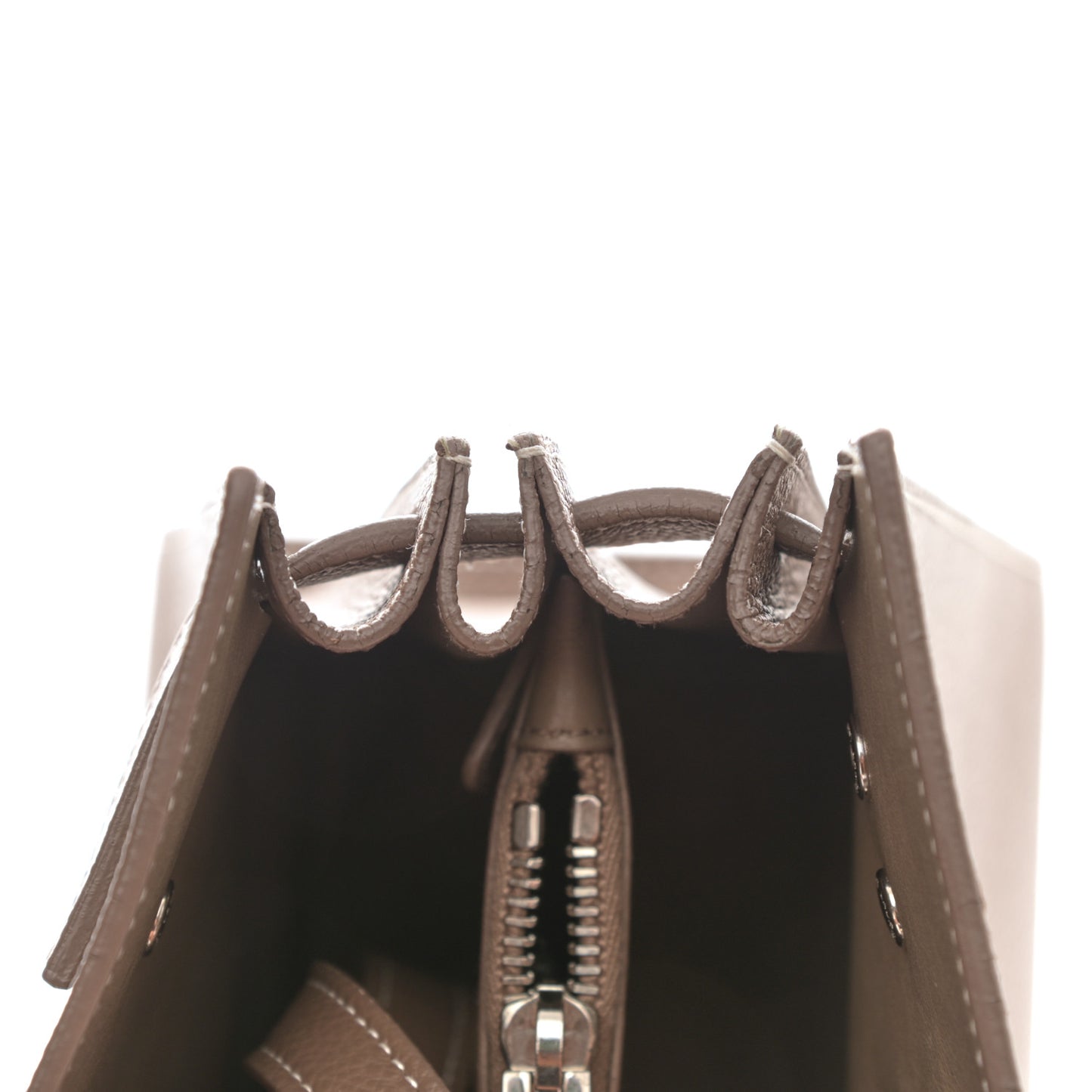 Grained Calfskin Topstich Baby Sac De Jour Taupe