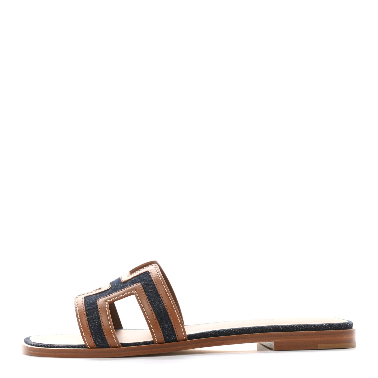 Calfskin Denim Oran Sandals 36.5 Bleu Brut Gold