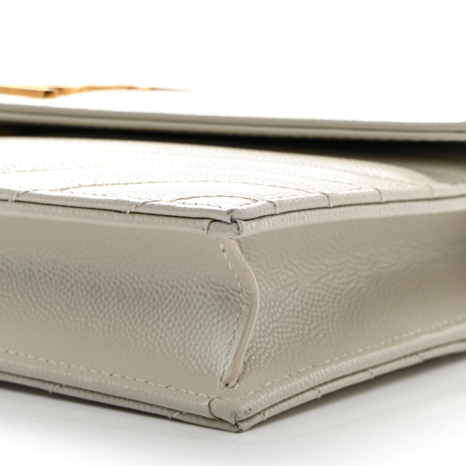 Saint Laurent Grain De Poudre Matelasse Chevron Monogram Envelope Chain Wallet Crema Soft 10 of 10