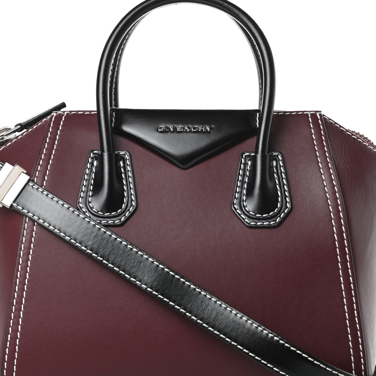 Calfskin Small Bi-Color Topstitch Antigona Oxblood Black