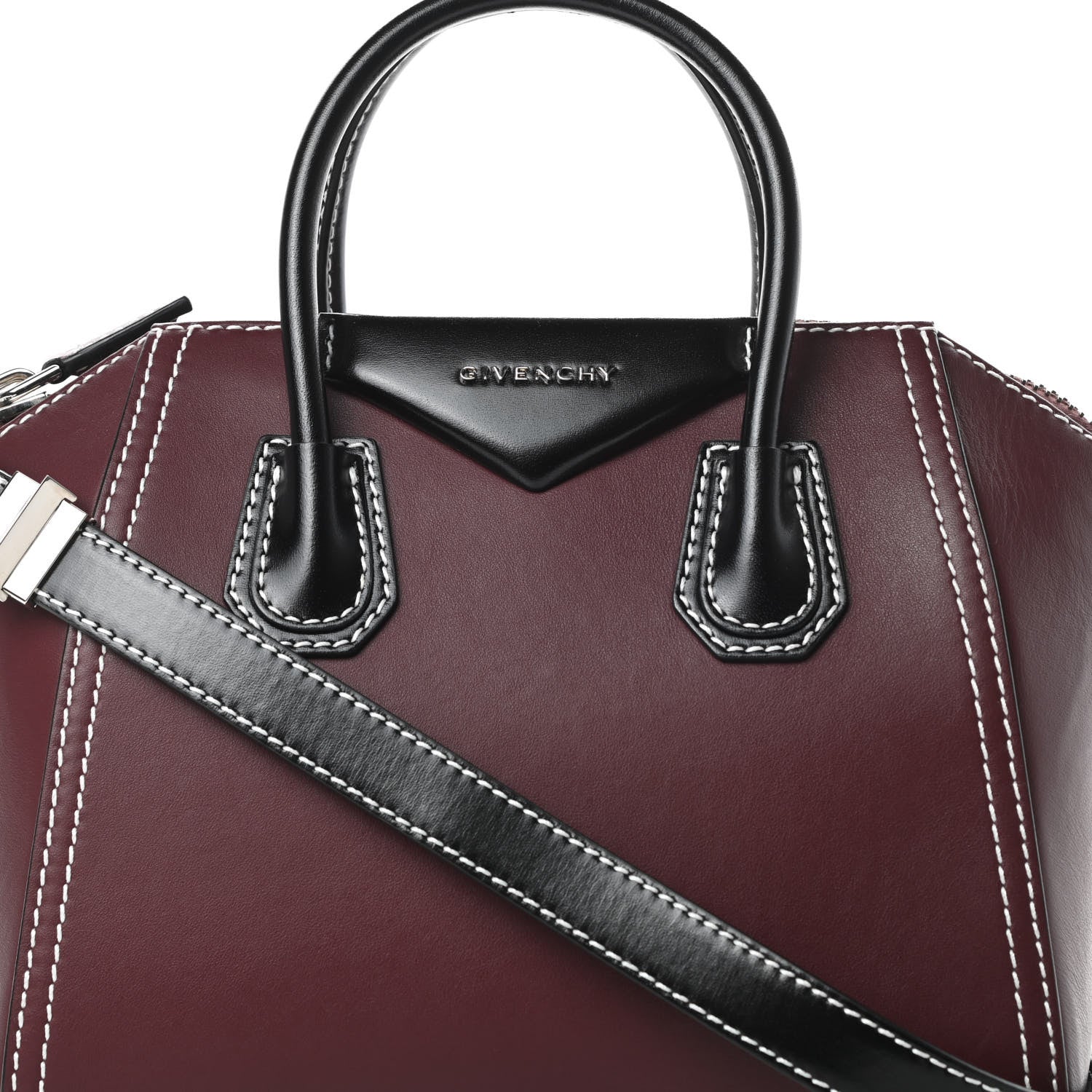 Givenchy Calfskin Small Bi-Color Topstitch Antigona Oxblood Black 8 of 10