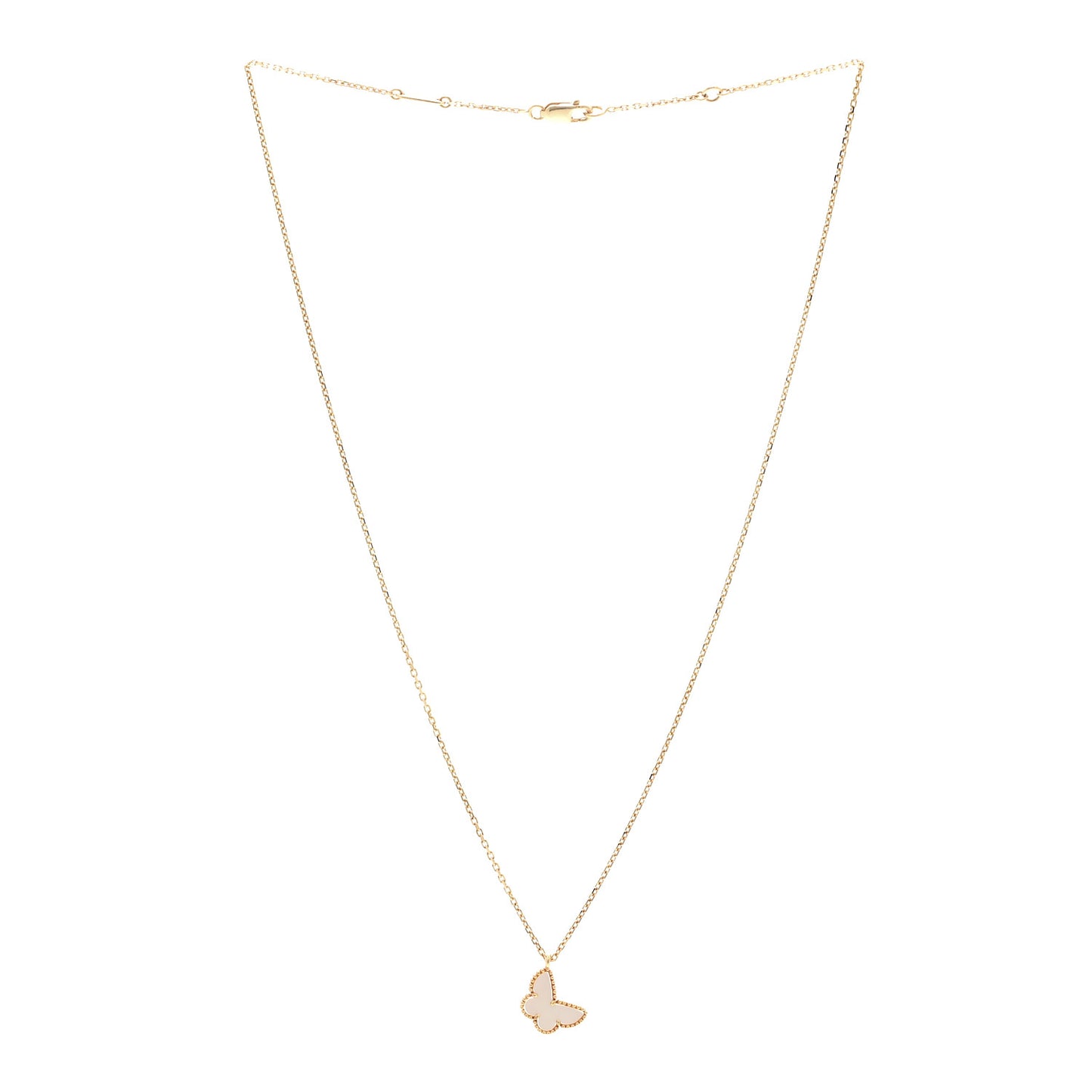 18K Yellow Gold Mother of Pearl Sweet Alhambra Butterfly Pendant Necklace