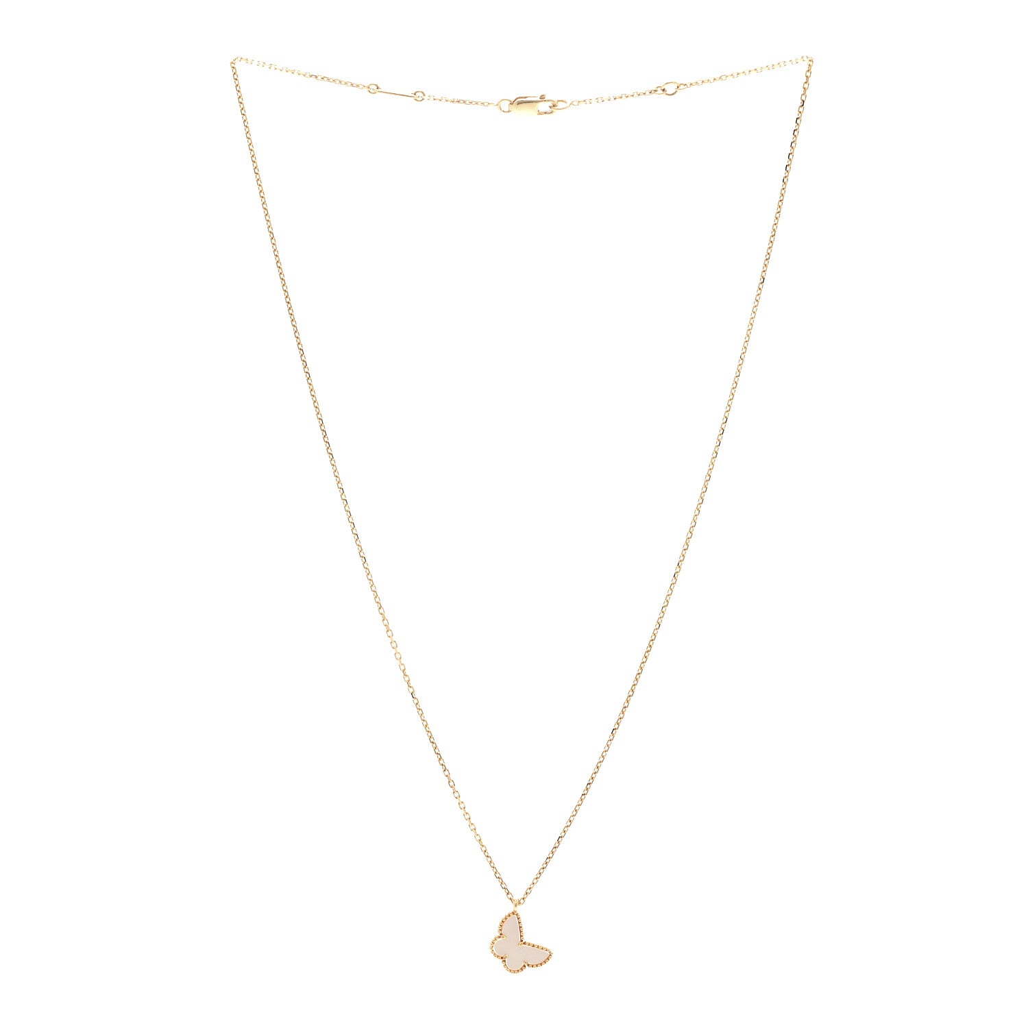 Van Cleef & Arpels 18K Yellow Gold Mother of Pearl Sweet Alhambra Butterfly Pendant Necklace 3 of 6