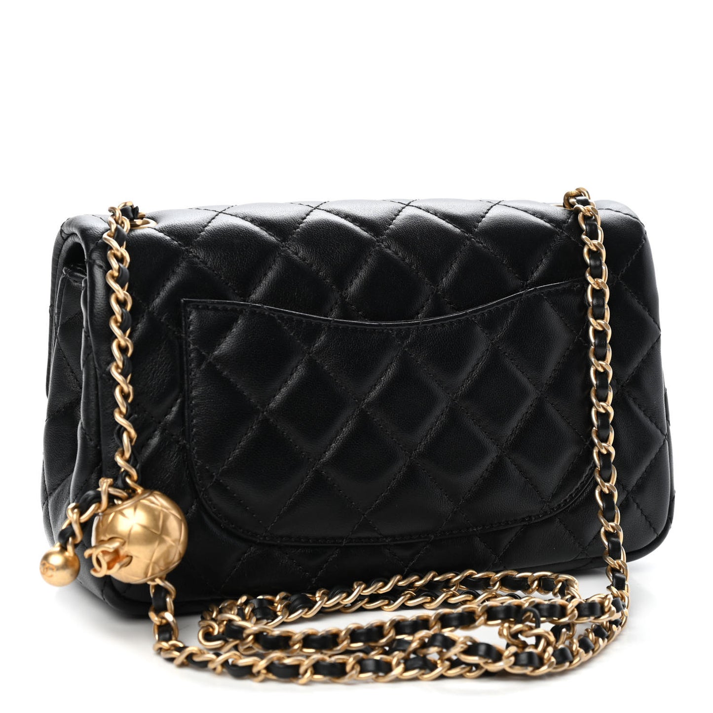 Lambskin Quilted Mini Rectangular Pearl Crush Flap Black