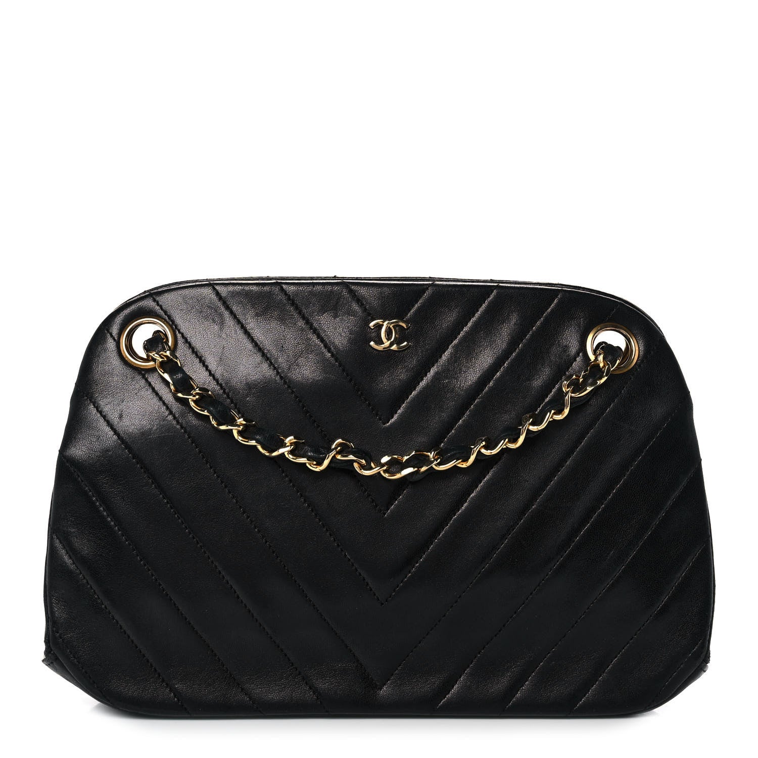 Chanel Lambskin Chevron Quilted Frame Shoulder Bag Black 1 of 14