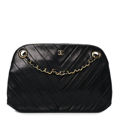 Chanel Lambskin Chevron Quilted Frame Shoulder Bag Black 1 of 14
