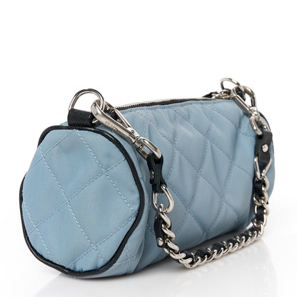 Prada Tessuto Nylon Saffiano Impunturato Quilted Barrel Pochette Blue 3 of 10