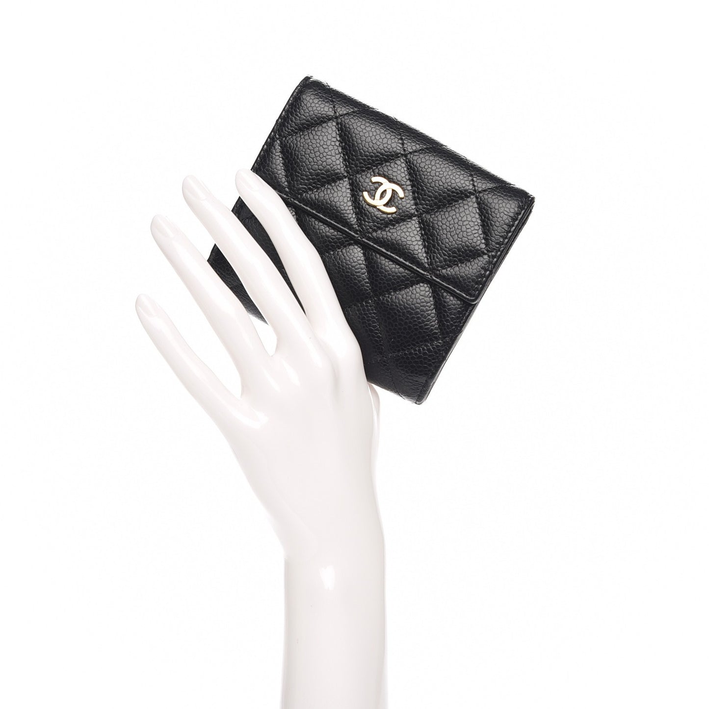 Caviar Quilted Compact French Flap Wallet Black