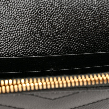 Saint Laurent Grain De Poudre Matelasse Chevron Monogram Envelope Chain Wallet Black 7 of 10