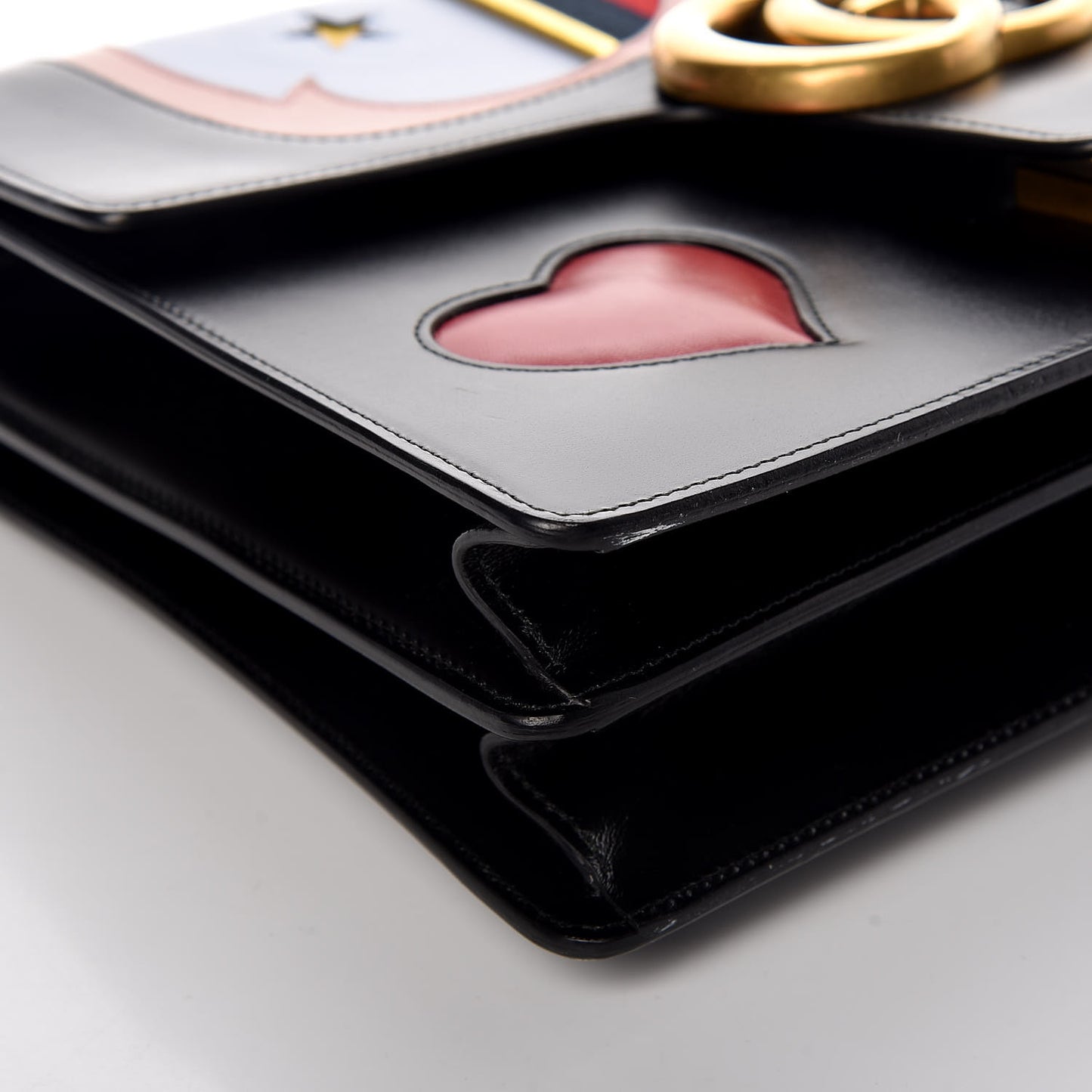 Calfskin Web Heart Medium GG Marmont Chain Handle Bag Black