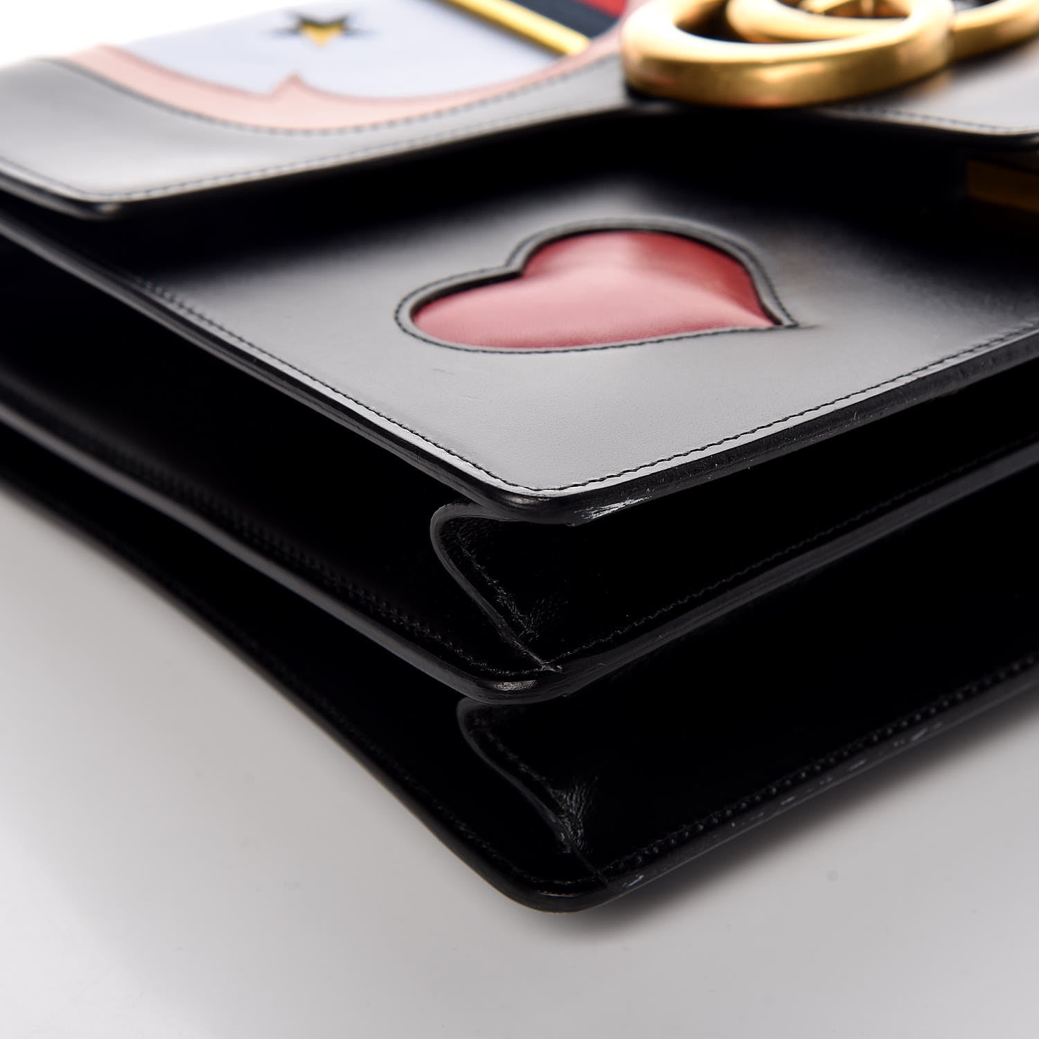 Gucci Calfskin Web Heart Medium GG Marmont Chain Handle Bag Black 12 of 18