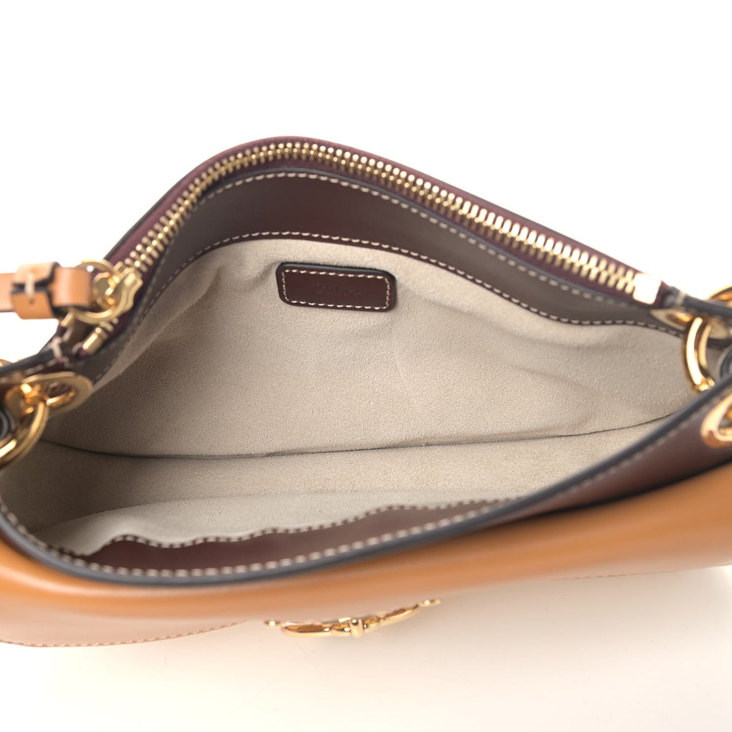 Shiny Calfskin Tess Mini Tricolor Crossbody Bag Brown Beige
