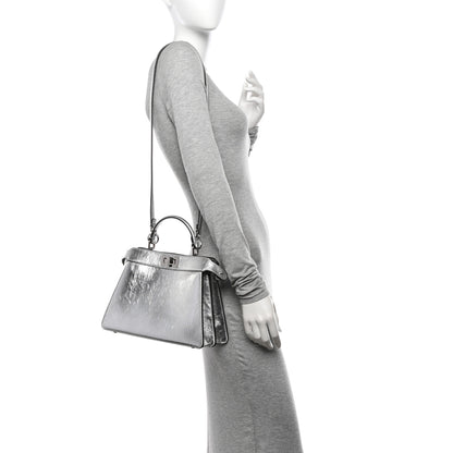 Fendi Rock Millenium Laminata Small Peekaboo I SEE U Satchel Argento 2 of 11