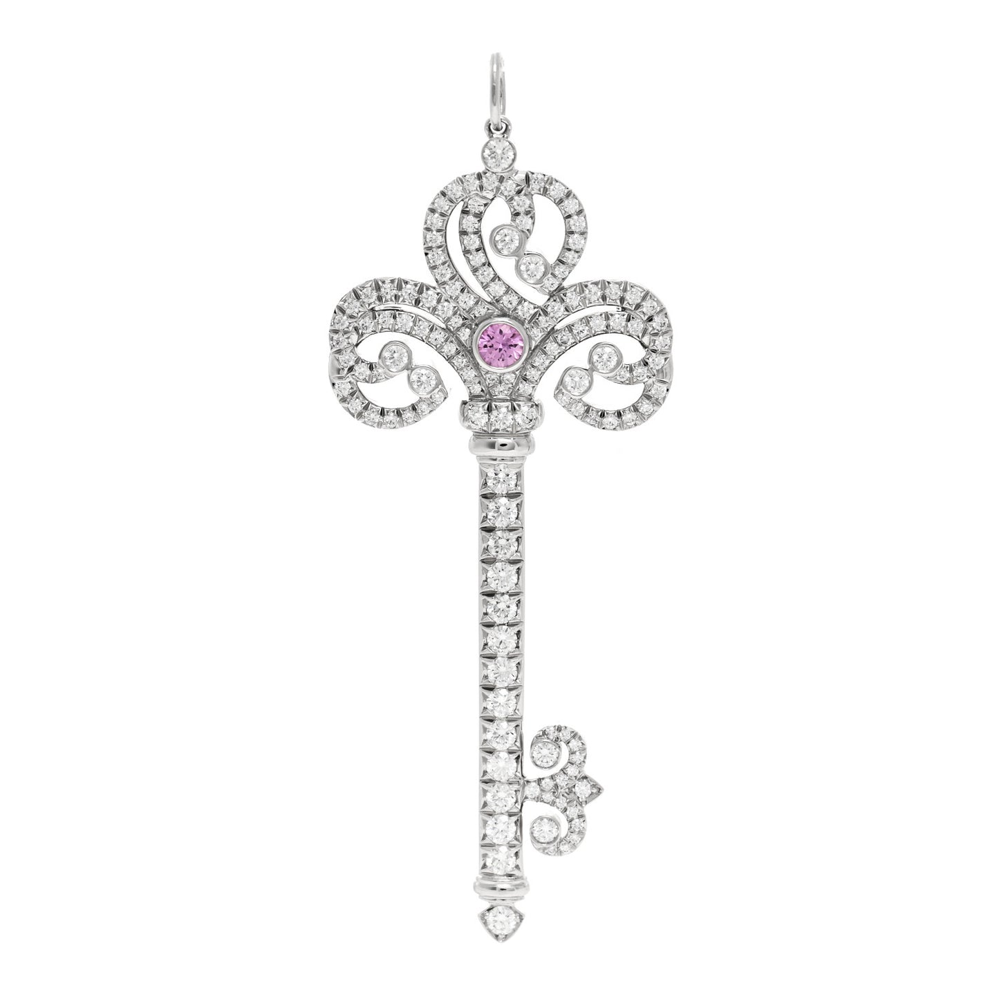 Platinum Pink Sapphire Enchant Heart Key Pendant