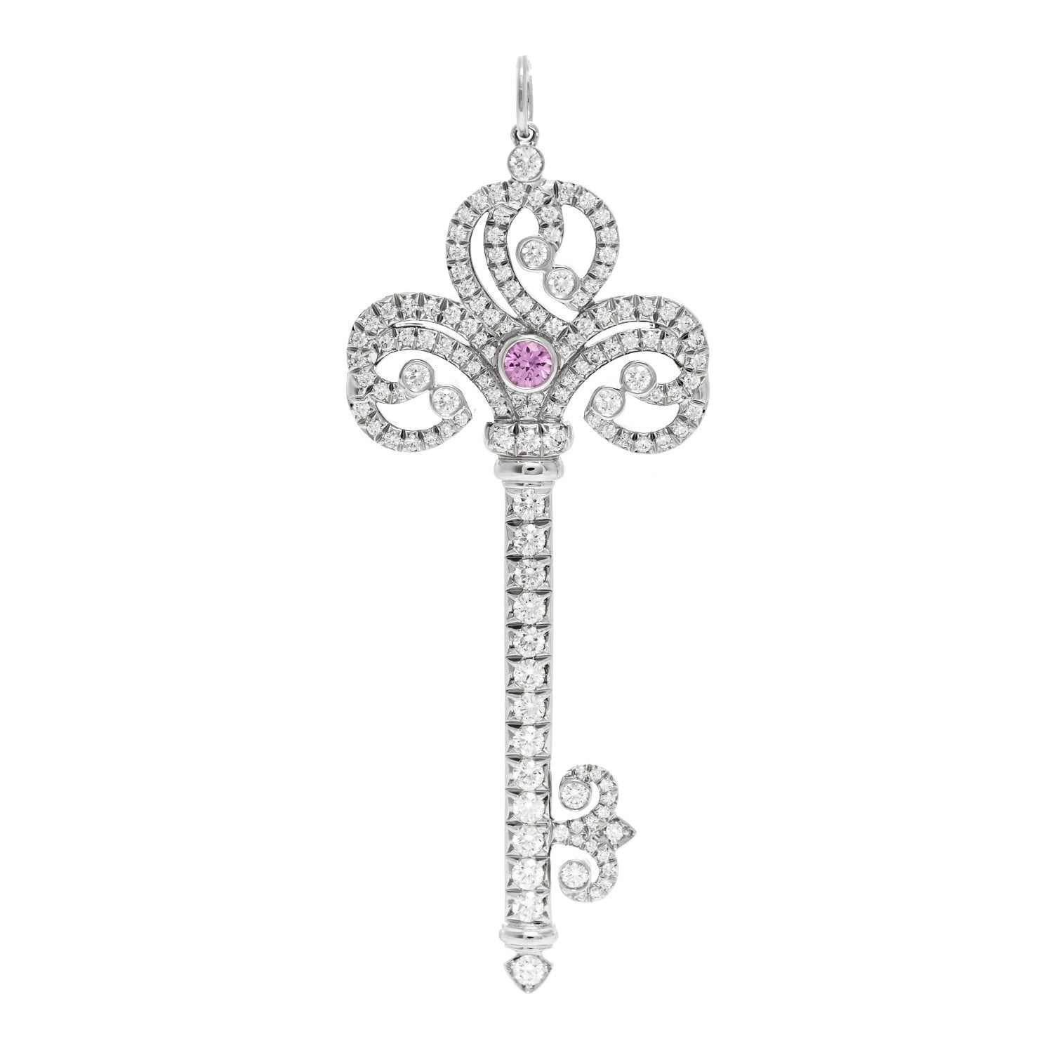 Tiffany Platinum Pink Sapphire Enchant Heart Key Pendant 1 of 5