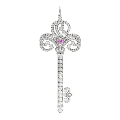 Tiffany Platinum Pink Sapphire Enchant Heart Key Pendant 1 of 5