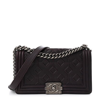 Chanel Calfskin Crystal Embossed Medium Boy Flap Plum 1 of 10