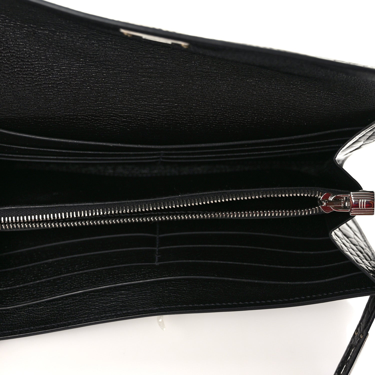 Hermes Shiny Alligator Kelly Longue Wallet Black 5 of 7