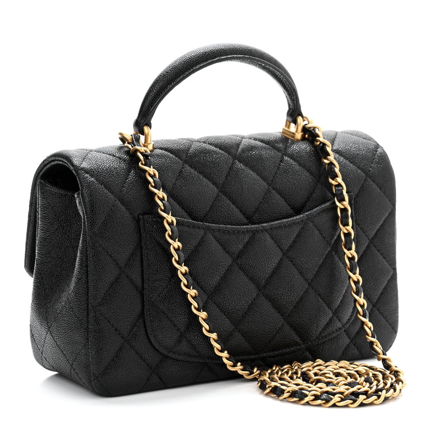 Caviar Quilted Mini Top Handle Rectangular Flap Black