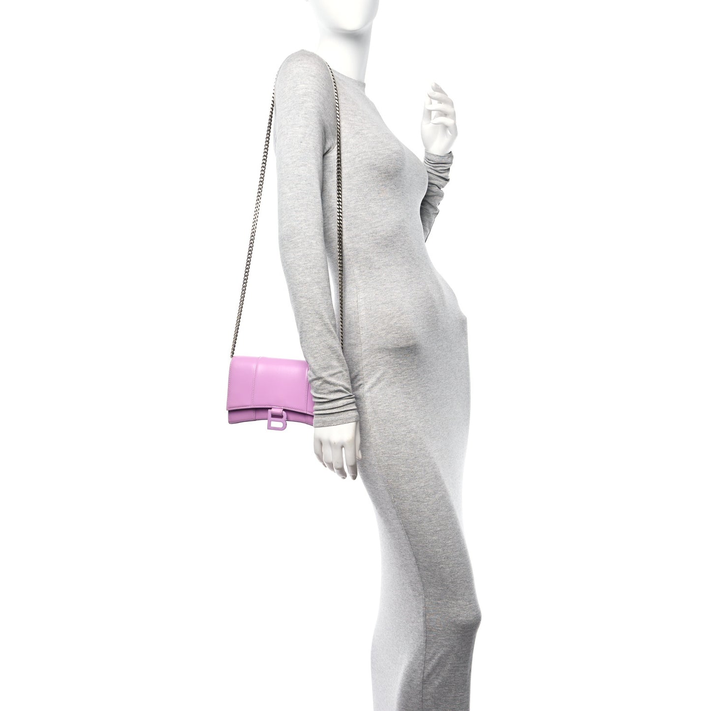 Shiny Box Calfskin Tonal B Hourglass Chain Bag Liliac