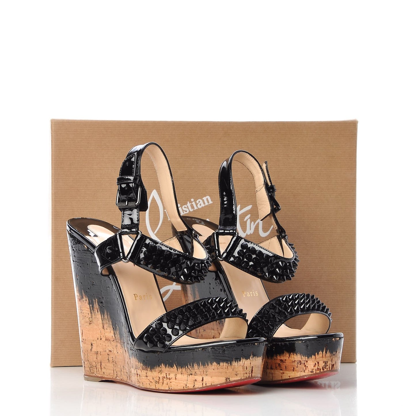 Patent Barboullaga 140 Spikes Cork Wedges 39 Black