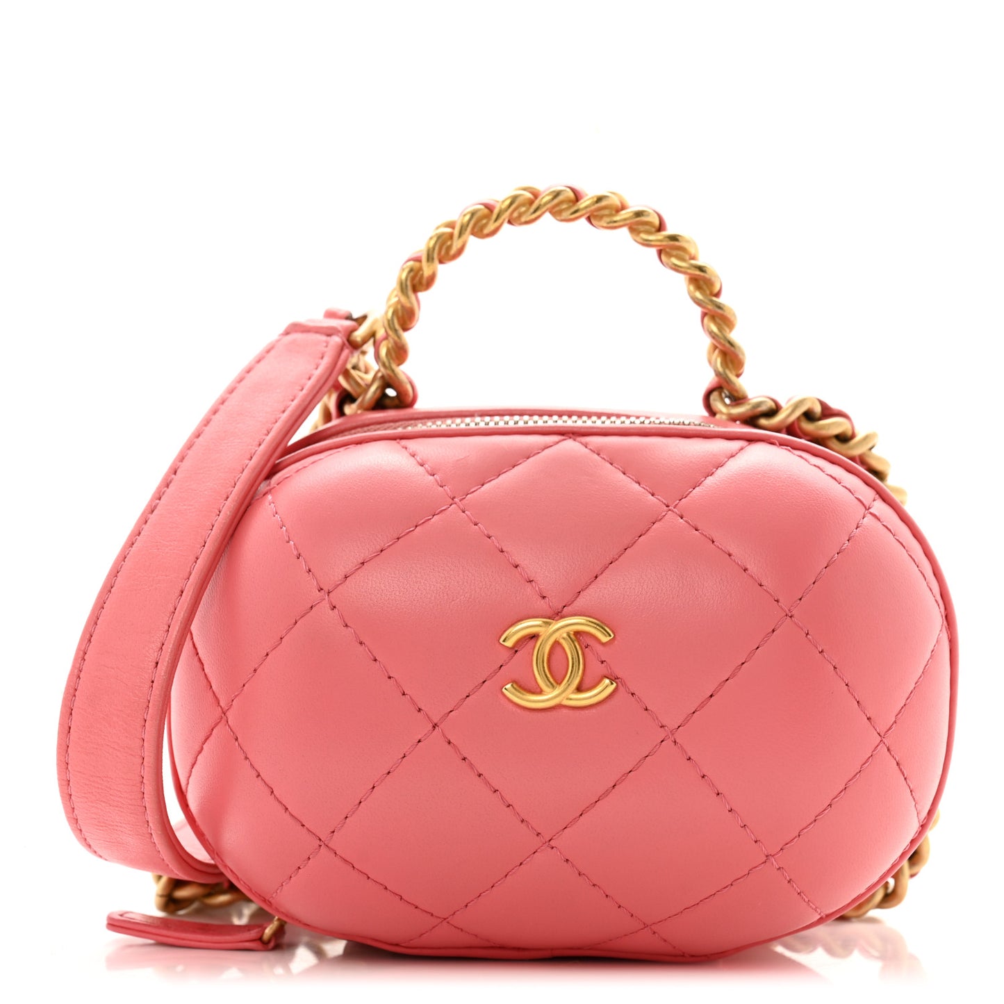Lambskin Quilted CC Bubble Vanity Case With Chain Pink