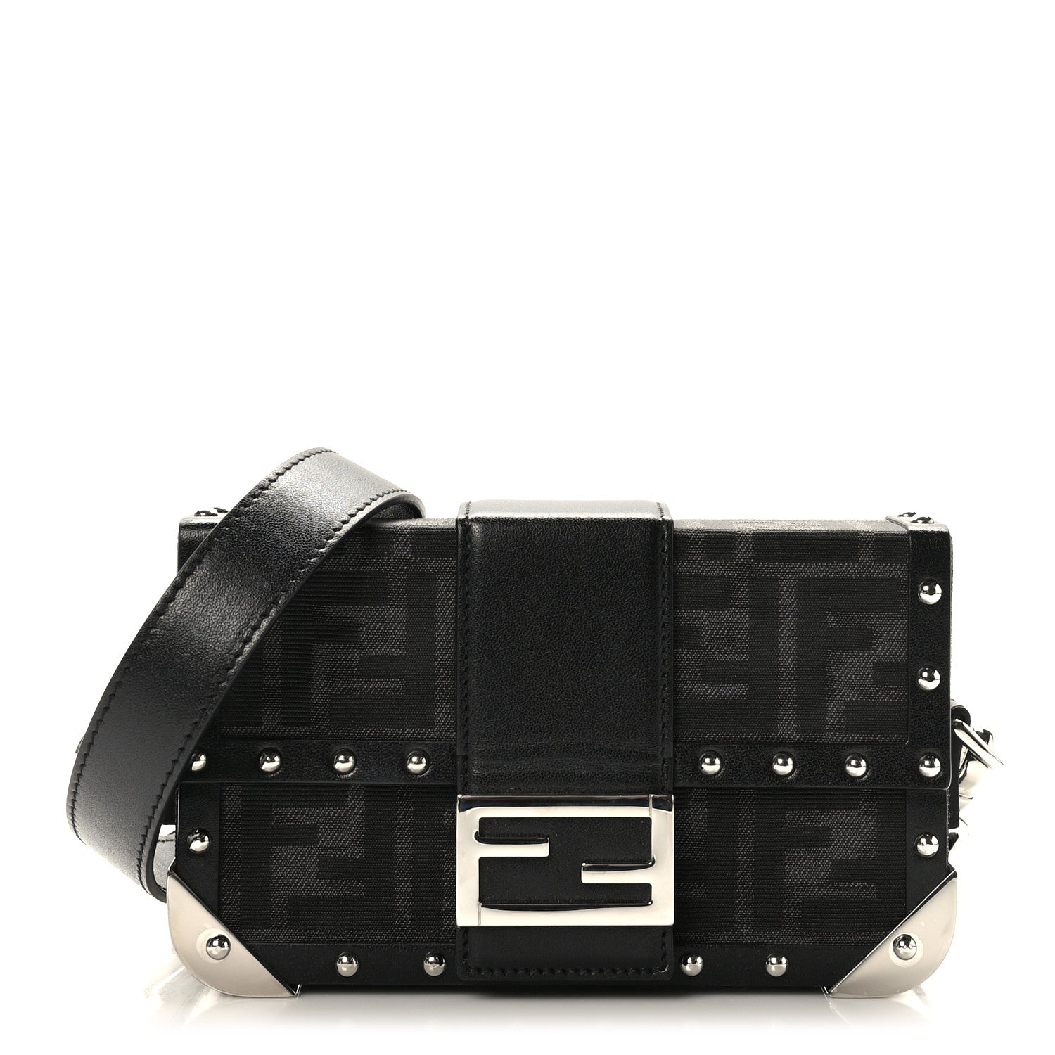 Fendi Recycled Fabric Jacquard Vitello Astro FF 1974 Mini Baguette Trunk Asfalto Black 1 of 9