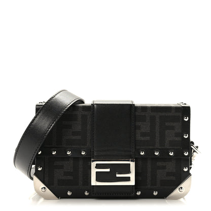Fendi Recycled Fabric Jacquard Vitello Astro FF 1974 Mini Baguette Trunk Asfalto Black 1 of 9