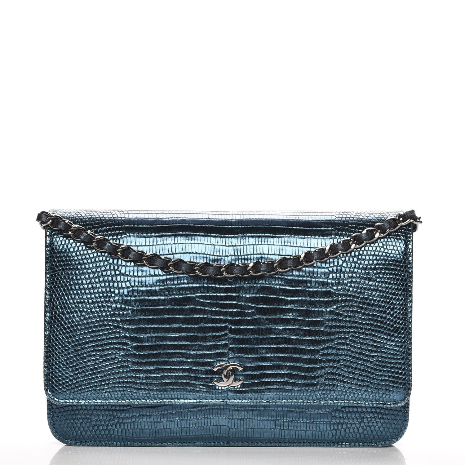 Chanel Iridescent Lizard Wallet on Chain WOC Blue 1 of 9