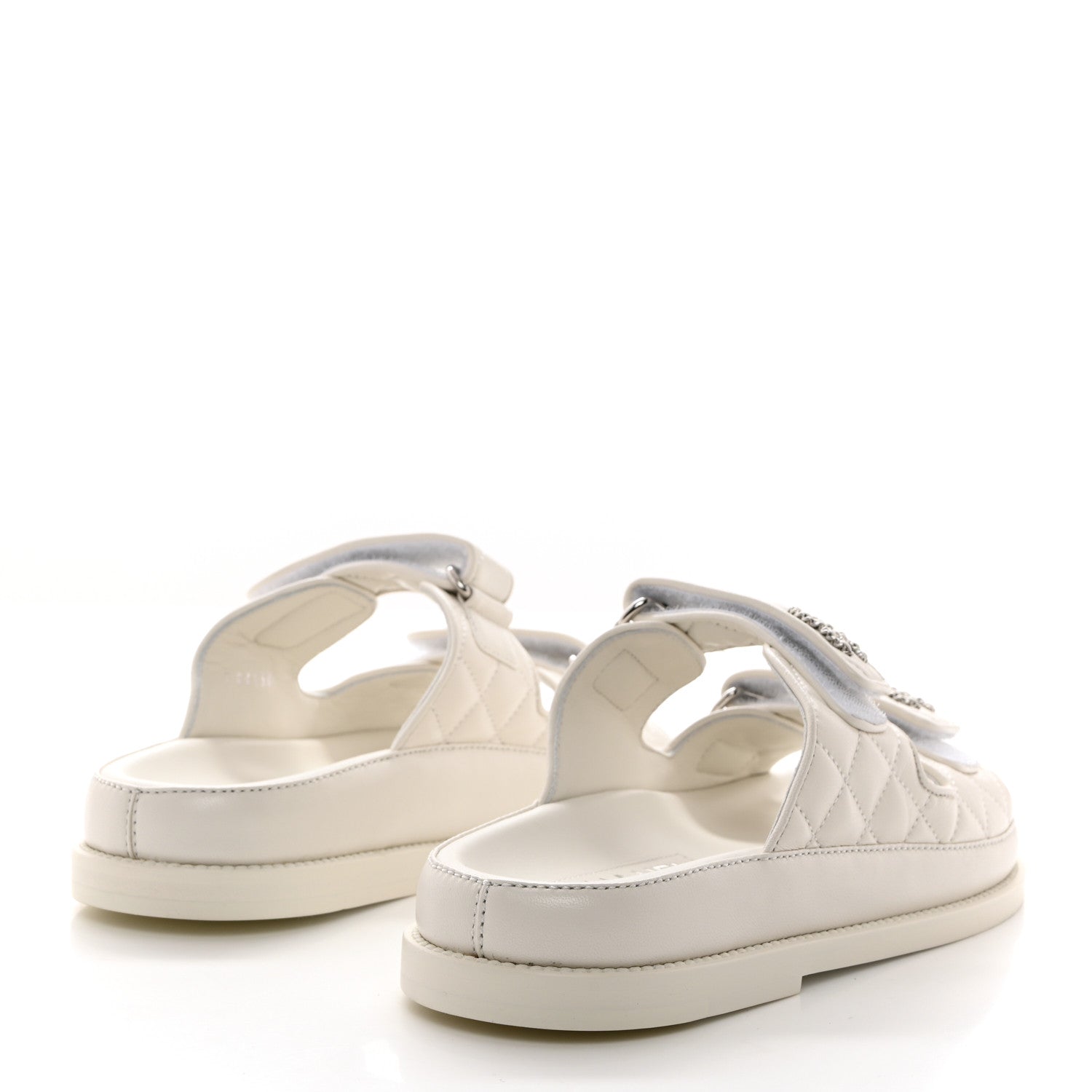 Chanel Lambskin Quilted Velcro Dad Chain CC Slide Sandals 36 White 4 of 9