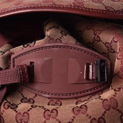 Gucci GG Monogram Script Logo Large Double Pocket Backpack Sahara Rubino Bordeaux 10 of 12