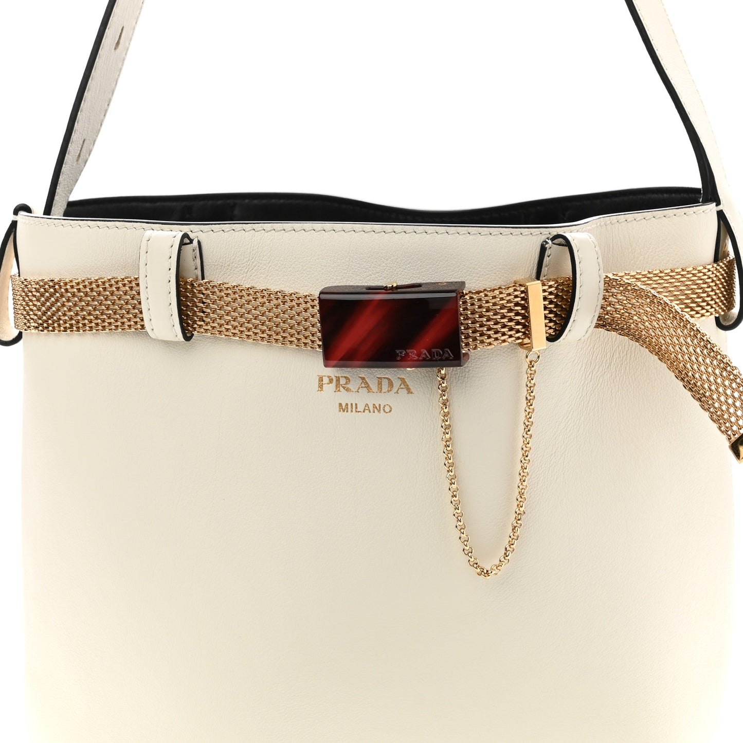 Calfskin Buckle Bag With Jeweled Belt White Black