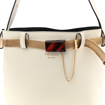 Prada Calfskin Buckle Bag With Jeweled Belt White Black 8 of 10