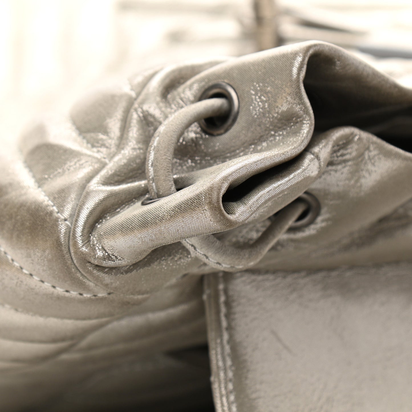 Iridescent Calfskin Chevron Quilted Large Urban Spirit Backpack Silver