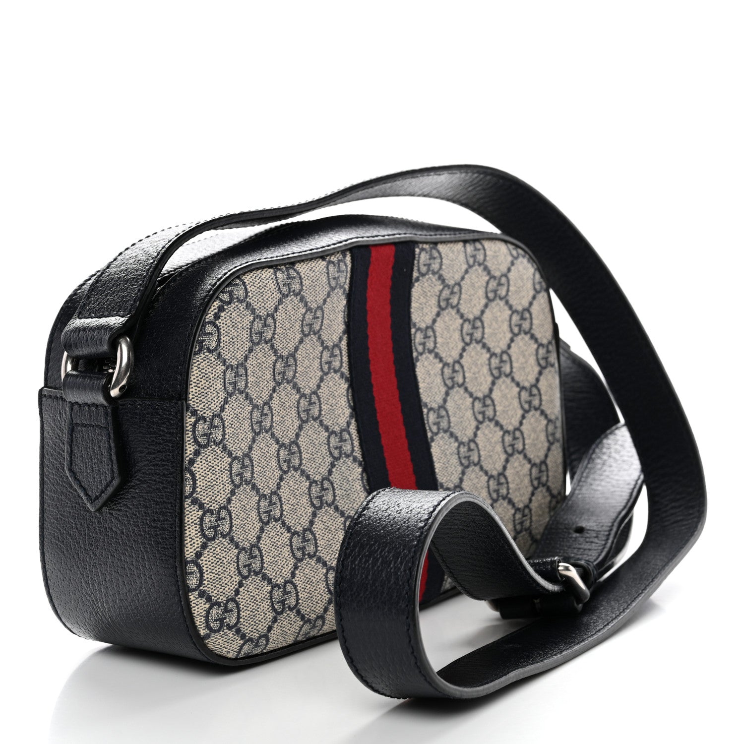 Gucci GG Supreme Monogram Textured Dollar Calfskin Web Small Ophidia Camera Bag Beige Blue 3 of 13