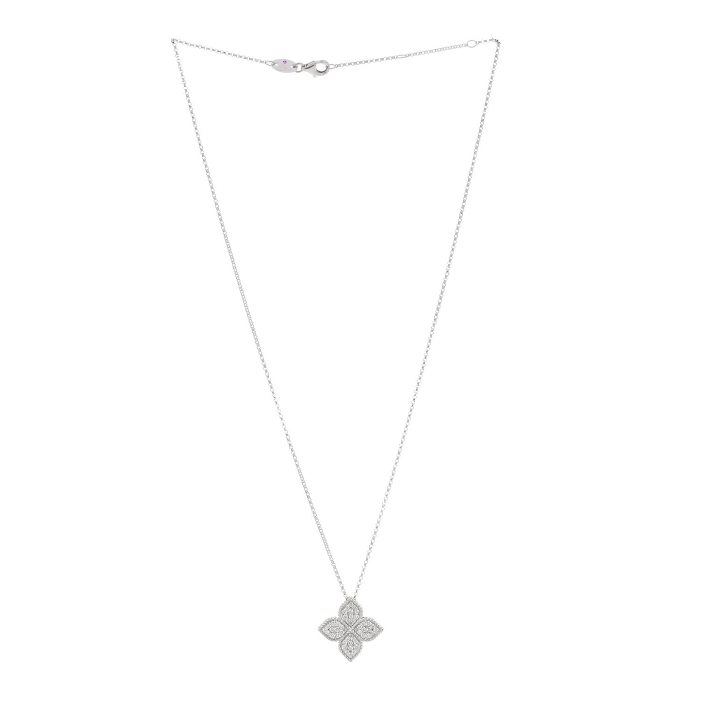 18K White Gold Diamond Large Venetian Princess Flower Pendant Necklace