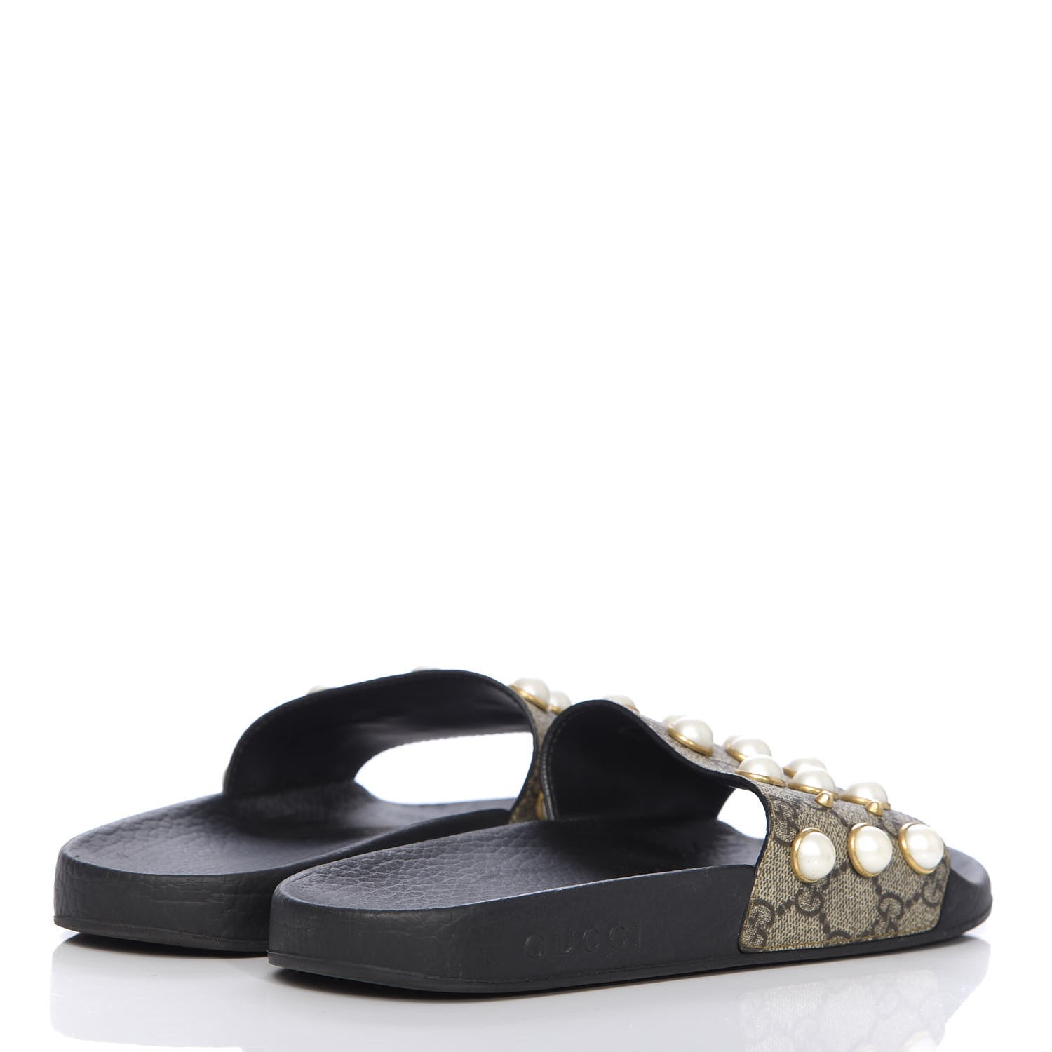 Gucci GG Supreme Monogram Slide Pearls Sandals 39 Beige 4 of 6