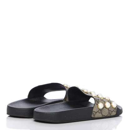 Gucci GG Supreme Monogram Slide Pearls Sandals 39 Beige 4 of 6